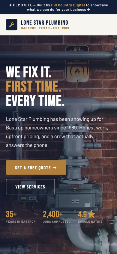 Lone Star Plumbing demo site mobile preview
